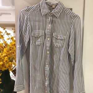 Blue and white striped blouse